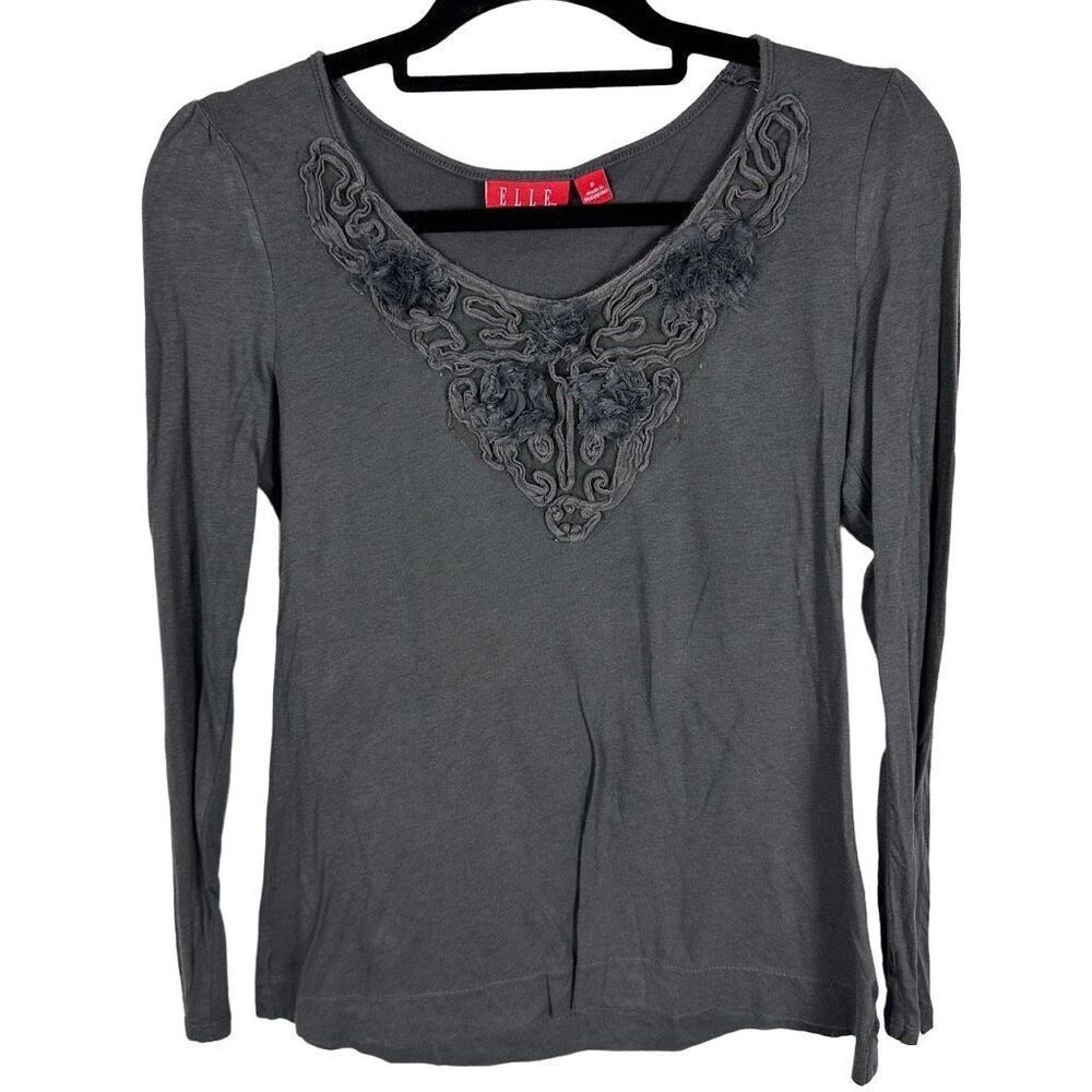 Elle Decorative Grey Long Sleeve Top- size S